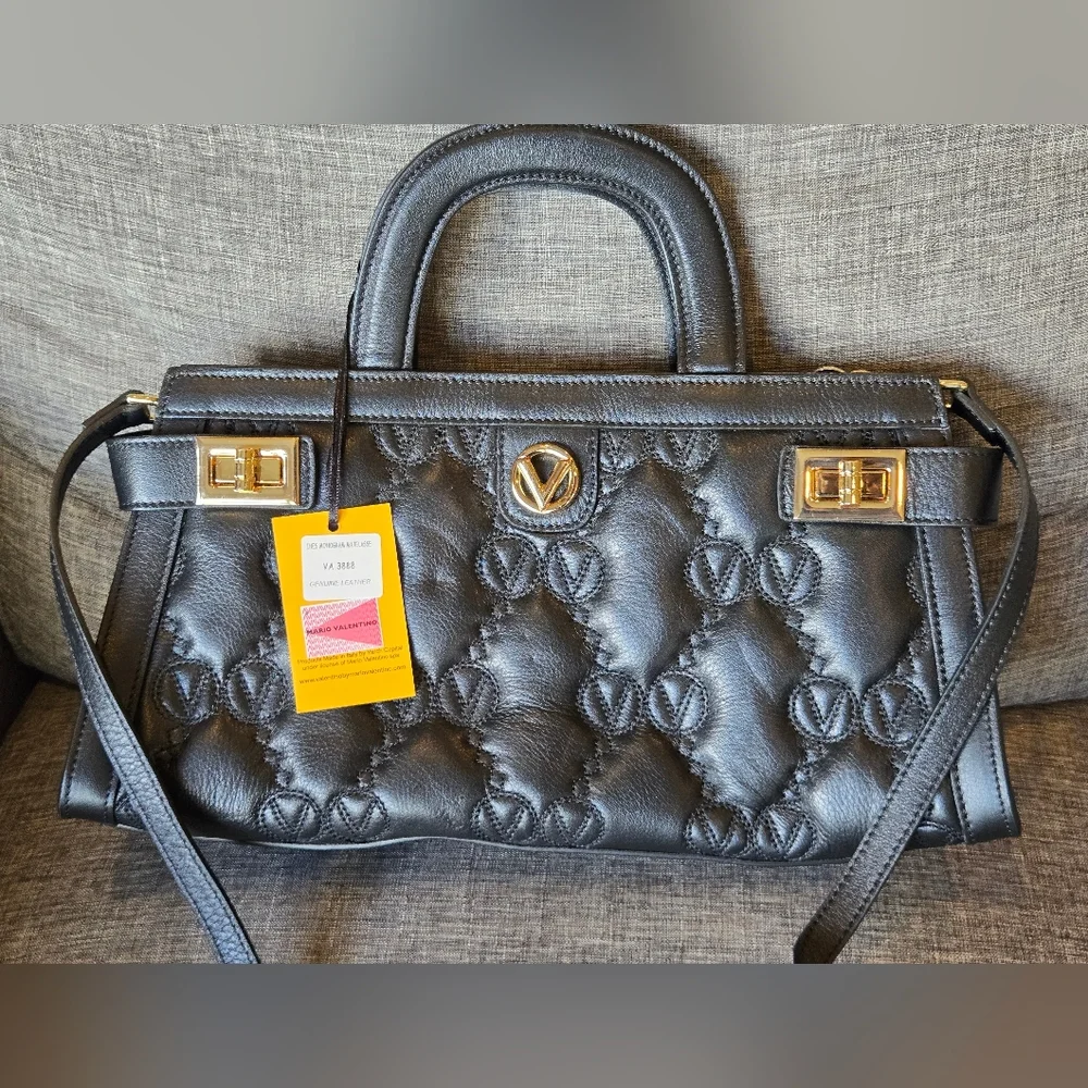 Valentino By Mario Valentino Ines Monogram Leather Satchel, Black
